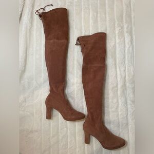 Stuart Weitzman Ledyland over-the-knee boots in cappuccino suede.